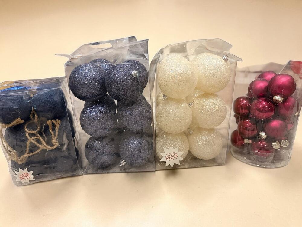 Christmas Ornament Lot 60+ Navy Ivory Glitter Shatterproof Burgundy Balls